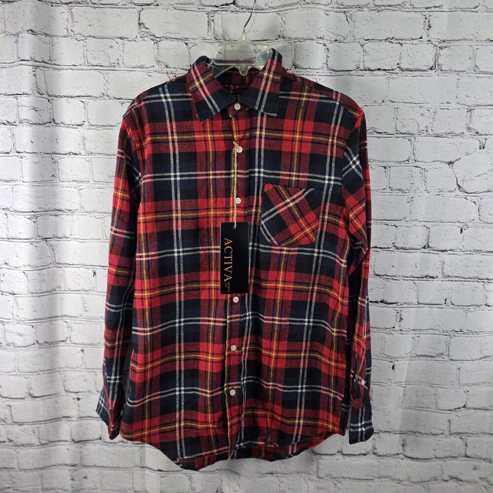 Activa Sports Men’s Small Red Plaid Flannel Button Up Shirt